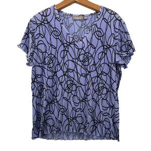 Croft & Barrow Womens Top Sz L Periwinkle Ribbed Slinky Modern Artsy City Comfy